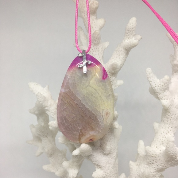 Handcrafted Jewelry - Druzy Agate Necklace on Waxed Cotton Cord